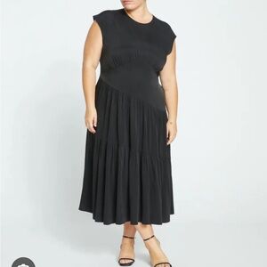 Universal Standard Paloma cupro tiered dress 2XS (equivalent to 6/M) black NWT